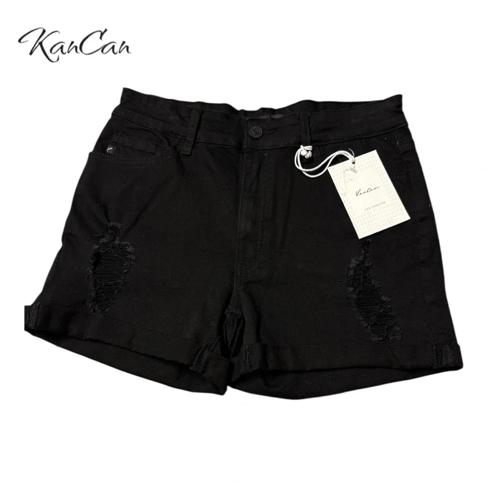 NWT KanCan Black Distressed Jean Shorts - Picture 2 of 11
